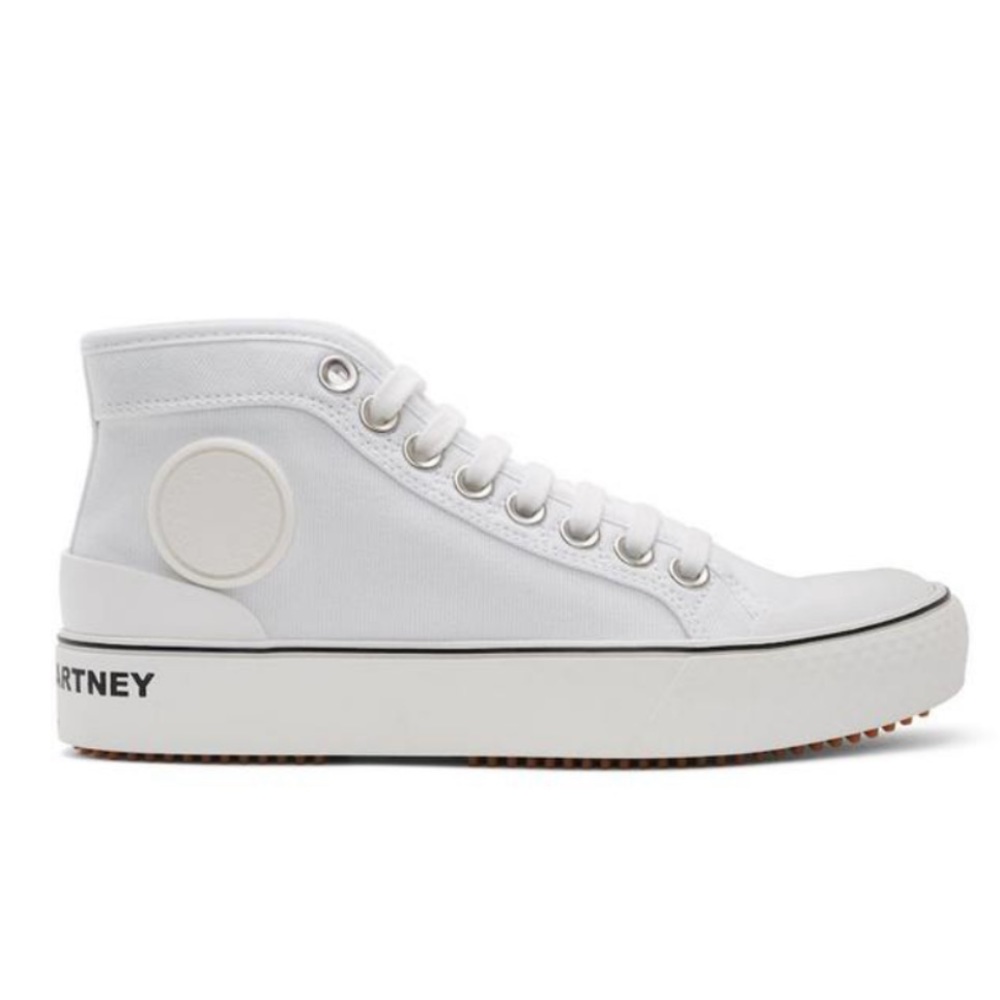 stella mccartney canvas logo high top sneakers in white